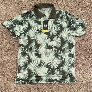 NWT Under Armour Palm Print Golf  Polo — Olive & White size large